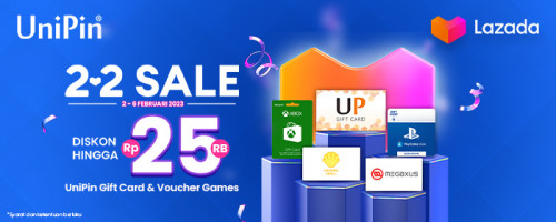 Promo Diskon Hingga Rp 25.000 Voucher UniPin dan Voucher Games di 2.2 Sale Lazada 2023